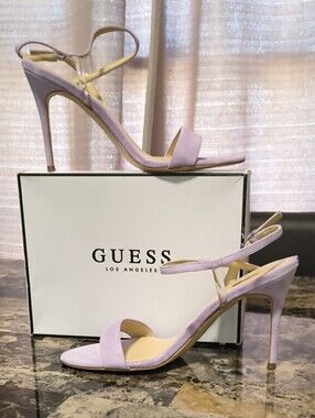 Guess sandalias kabelle fl5kab sue03 light purple suede heels #guess #suede